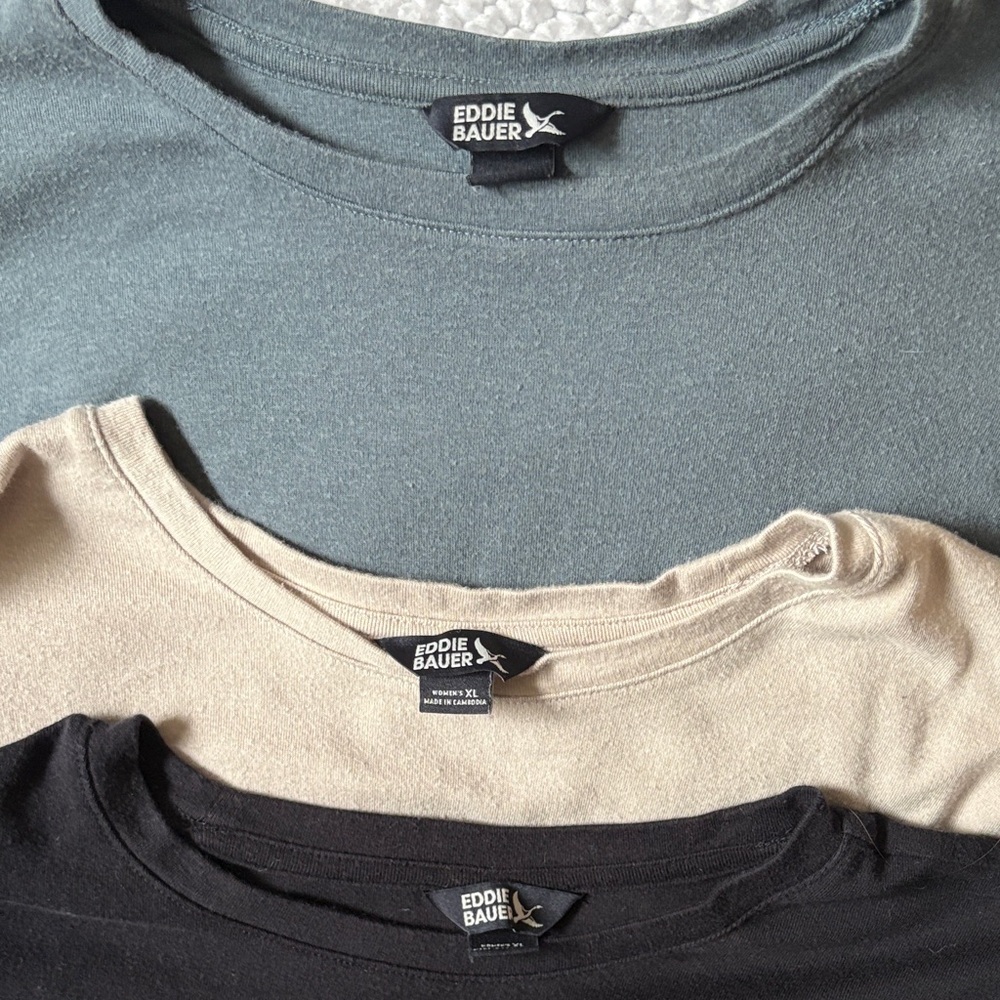 Eddie Bauer Long Sleeve Tops in Black, Beige, and Green - Picture 2 of 4
